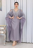 جلابية نسائية صيفية فخمة بلون رمادي مزينة بشك يدوي...