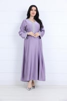 فستان تفتة سادة مخصر مع الجوانب ياقة V مزينة بشك ف...