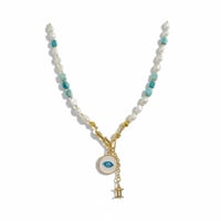 قلادة أنيقة مصنوعة من أحجار اللؤلؤ والفيروز الطبيع...