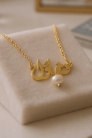 قلادة تفاؤل من الفضة 925 مطلية بالذهب مع حبة لؤلؤ