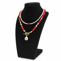 قلادة اللؤلؤ الزراعي الطبيعي وحجر المرجان – أنوثة...