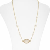 قلادة الفضة مطلية بالذهب مع حجر الكوارتز واللؤلؤ