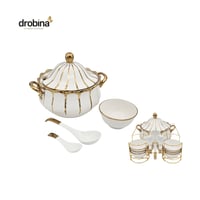 طقم زبادي شوربة بورسلين فضي 16 قطعة