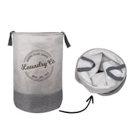 سلة غسيل دائرية بحروف مطبوعة - رصاصي