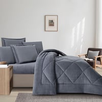 مفرش شتوي مزدوج مخمل فرو 6 قطع - جوانا -رمادي غامق