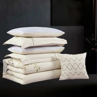 مفرش صيفي مزدوج مطرز فاخر 7 قطع - بروتي - بيج فاتح