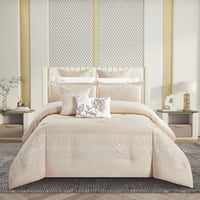 مفرش صيفي مزدوج مطرز فاخر 12 قطعة - ماريسا - بيج غ...