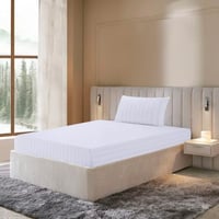 طقم شرشف قطن مفرد ونص مغاط - 2 قطعة - كريمي