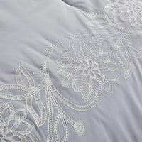 مفرش صيفي مزدوج مطرز فاخر 8 قطع - بيانكا - رصاصي