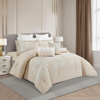 مفرش صيفي مزدوج مطرز فاخر 12 قطعة - ليوني - بيج