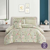 مفرش قطن صيفي مزدوج 8 قطع - افاليون -اخضر - بيج