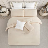 مفرش صيفي مزدوج مطرز فاخر 12 قطعة - سينيا - بيج غا...