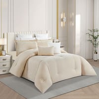 مفرش صيفي مزدوج مطرز فاخر 12 قطعة - سينيا - بيج غا...