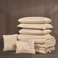 مفرش صيفي مزدوج مطرز 10 قطع - لوسيندا - بيج