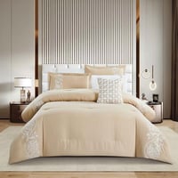 مفرش صيفي مفرد ونص مطرز فاخر 6 قطع - رينا - بيج