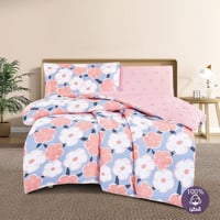 مفرش قطن صيفي مفرد ونص 4 قطع - فاليريا -ازرق - ورد...