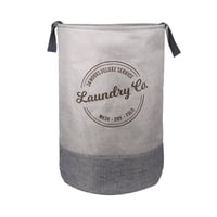 سلة غسيل دائرية بحروف مطبوعة - رصاصي