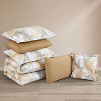 مفرش قطن صيفي مزدوج 8 قطع - افاليون -كريمي - بيج غ...