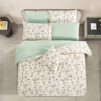 مفرش صيفي مفرد ونص 4 قطع - ليتون -كريمي - أخضر