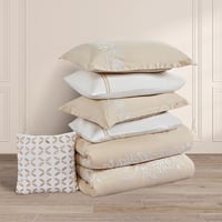 مفرش صيفي مفرد ونص مطرز فاخر 6 قطع - رينا - بيج