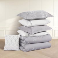 مفرش صيفي مزدوج مطرز فاخر 8 قطع - ايزابيلا - رمادي