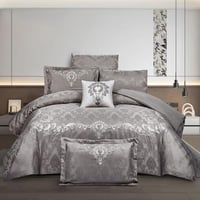 مفرش صيفي مزدوج جاكار مطرز 7 قطع - نيرفانا - رمادي