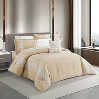 مفرش صيفي مزدوج مطرز فاخر 8 قطع - بيانكا - بيج