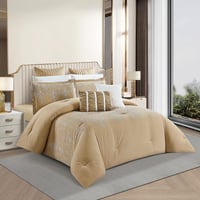 مفرش صيفي مزدوج مطرز فاخر 12 قطعة - اليجانزا-بيج غ...