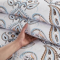 مفرش صيفي مقاس كوين وجهين ٧ قطع - ويلز - ابيض - بي...