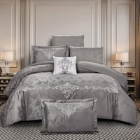 مفرش صيفي مزدوج جاكار مطرز 7 قطع - نيرفانا - رمادي