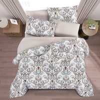 مفرش صيفي مقاس كوين وجهين ٧ قطع - ويلز - ابيض - بي...