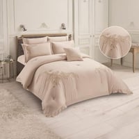 مفرش صيفي مزدوج مطرز 7 قطع - اناهيد - بيج غامق