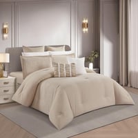 مفرش صيفي مزدوج مطرز فاخر 12 قطعة - اليجانزا - بيج