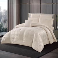 مفرش صيفي مزدوج جاكار 7 قطع - بيوني - بيج فاتح