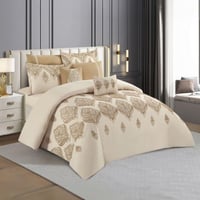 مفرش صيفي مطرز مزدوج 8 قطع - لورنس - بيج - بني