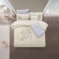 مفرش صيفي مزدوج مطرز فاخر 7 قطع - بروتي - بيج فاتح