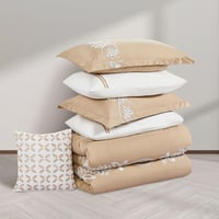 مفرش صيفي مزدوج مطرز فاخر 8 قطع - بيانكا - بيج غام...