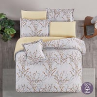 مفرش قطن صيفي مزدوج 8 قطع - افاليون -رصاصي - اصفر