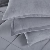 مفرش شتوي مزدوج مخمل فرو 6 قطع - جوانا -رمادي فاتح