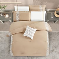 مفرش صيفي مزدوج مطرز فاخر 8 قطع - بيانكا - بيج غام...