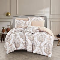 مفرش صيفي مقاس كوين وجهين ٧ قطع - ويلز -ابيض - بيج