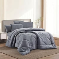 مفرش شتوي مزدوج مخمل فرو 6 قطع - جوانا -رمادي فاتح