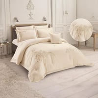 مفرش صيفي مزدوج مطرز 7 قطع - اناهيد - بيج فاتح