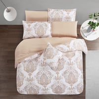 مفرش صيفي مقاس كوين وجهين ٧ قطع - ويلز -ابيض - بيج