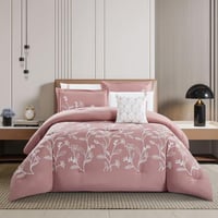 مفرش صيفي مزدوج مطرز فاخر 8 قطع - ايزابيلا - لحمي...