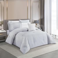 مفرش صيفي مزدوج مطرز فاخر 8 قطع - بيانكا - رصاصي