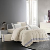 مفرش فندقي مزدوج مطرز 7 قطع - سكايلا -كريمي