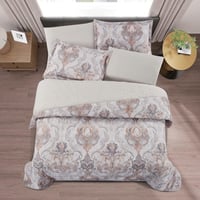 مفرش صيفي مزدوج حشوة مضغوطه 6 قطع - لونيا - بيج