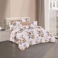 مفرش صيفي مزدوج 7 قطع - اوركا -ابيض - بيج غامق