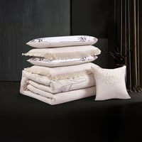 مفرش صيفي مزدوج مطرز فاخر 7 قطع - ازاليا -بيج